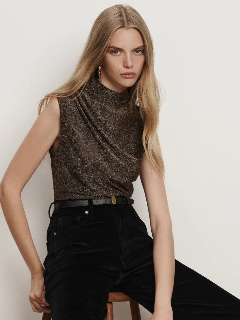 Veronica Beard Mylie Mock-Neck Tank Top in metallic gold | Size M
